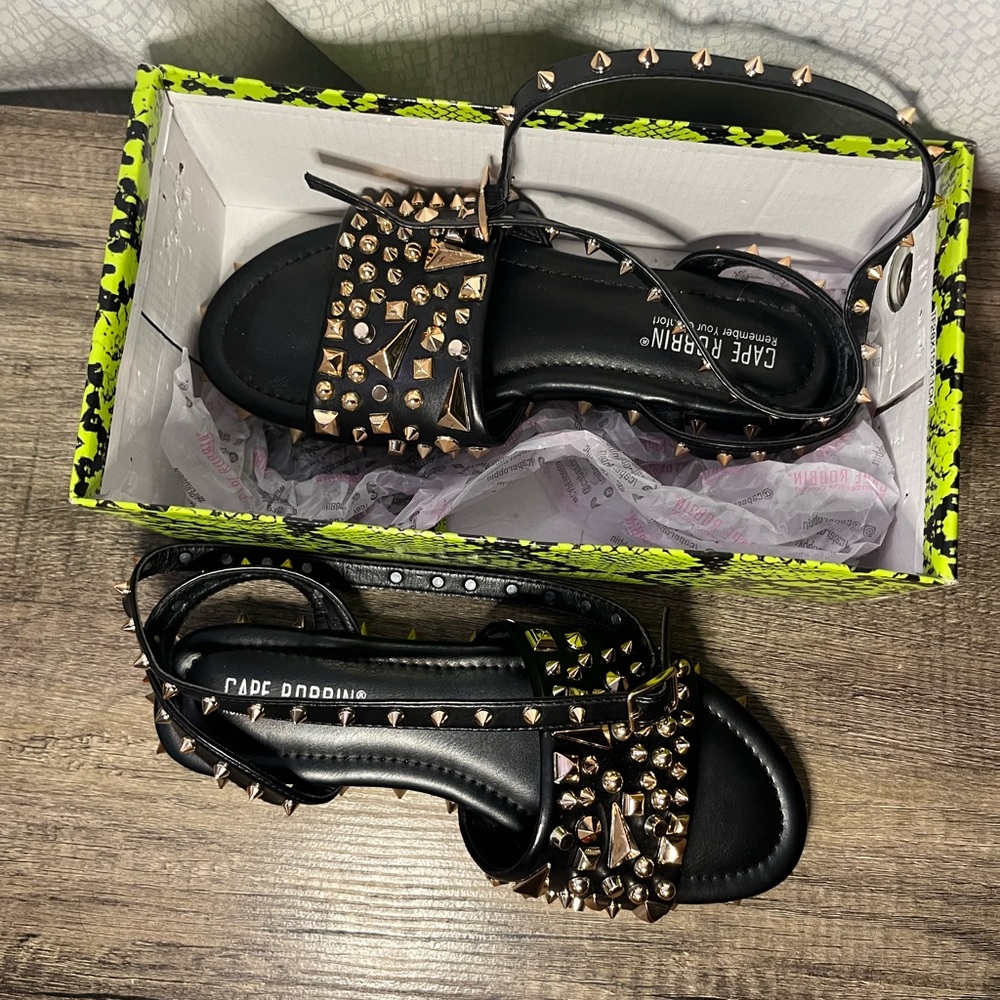 Cape Robbin Black and Gold Studded Sandals